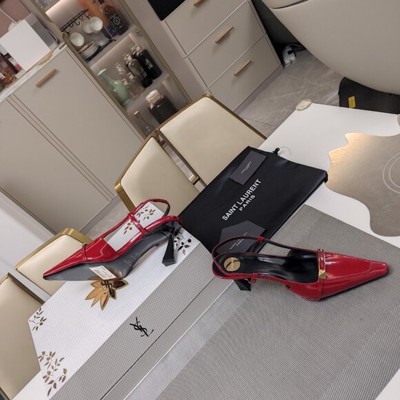 YSL Red Suede Pointed-Toe Pumps - Picture 3 of 9